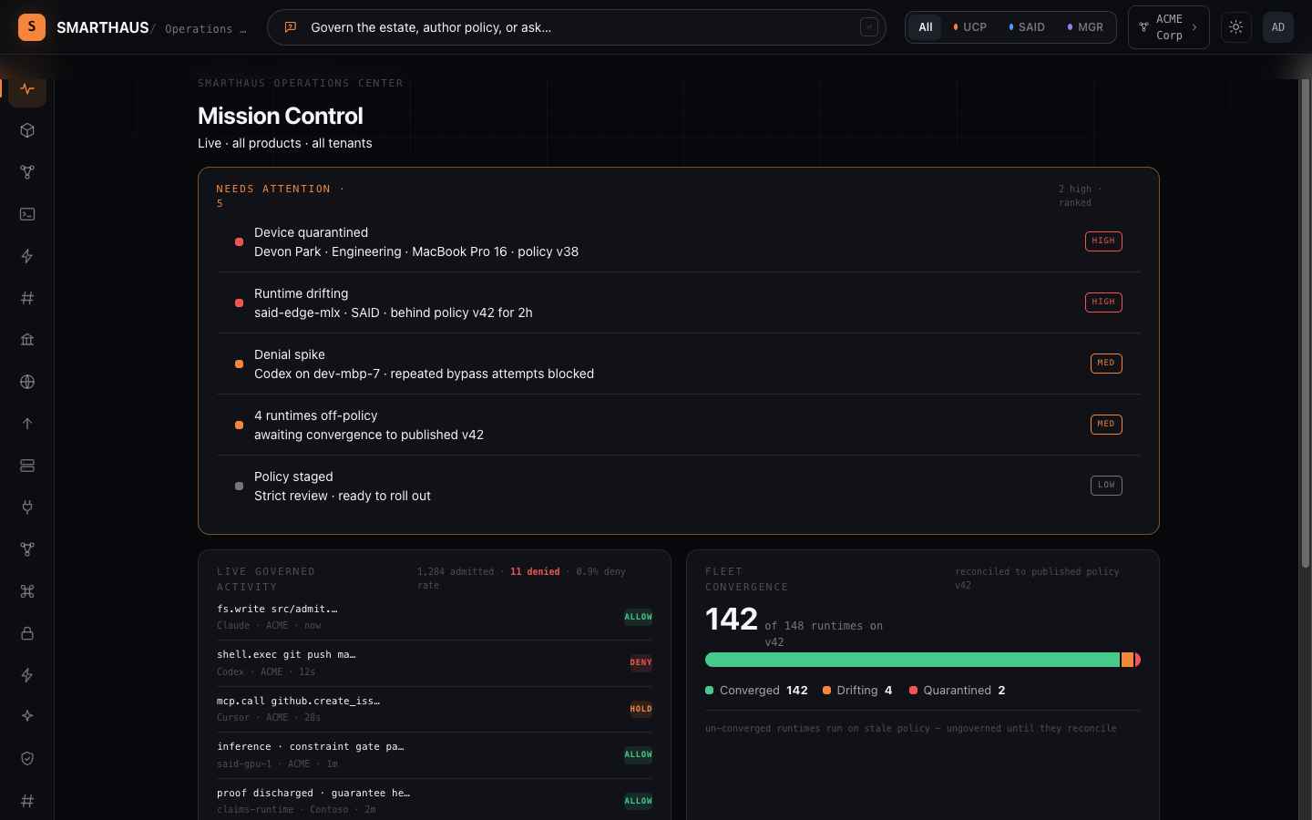 SMARTHAUS Operation Center — Mission Control, every receipt fleet-wide
